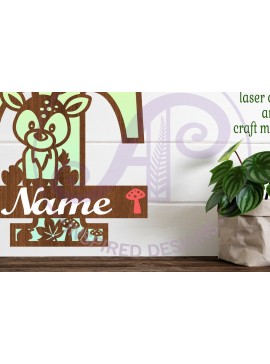 Σετ των 2 Intra απο ξύλο plywood 3mm-4mm πάχος - Μονόγραμμα με κεφαλαίο ελάφι Επιστολή T  Δίασταση 30x20 cm INTRAFABR-84539929