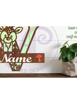 Σετ των 2 Intra απο ξύλο plywood 3mm-4mm πάχος - Μονόγραμμα με κεφαλαίο ελάφι Επιστολή V  Δίασταση 30x20 cm INTRAFABR-84539986