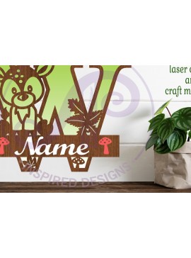 Σετ των 2 Intra απο ξύλο plywood 3mm-4mm πάχος - Μονόγραμμα με κεφαλαίο ελάφι Επιστολή W  Δίασταση 30x20 cm INTRAFABR-84540008