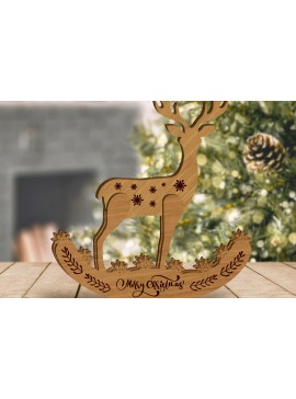 Σετ των 3 Intra απο ξύλο plywood 3mm-4mm πάχος - Πρότυπο κοπής με λέιζερ Χριστουγέννων ελαφιών, σπίτι Δίασταση 7x8 cm INTRAFABR-79916931