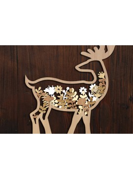 Σετ των 2 Intra απο ξύλο plywood 3mm-4mm πάχος - Πάνελ τοίχου με λουλουδάτα ελάφια Δίασταση 12x8 cm INTRAFABR-104438247