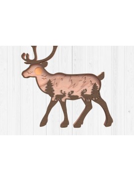 Σετ των 2 Intra απο ξύλο plywood 3mm-4mm πάχος - Τοπίο ελαφιού με στρώσεις λέιζερ Δίασταση 30x20 cm INTRAFABR-113182941