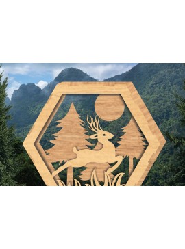 Σετ των 2 Intra απο ξύλο plywood 3mm-4mm πάχος - Deer Hexagon Cut Decor Home  2 Δίασταση 20x20 cm INTRAFABR-112343248