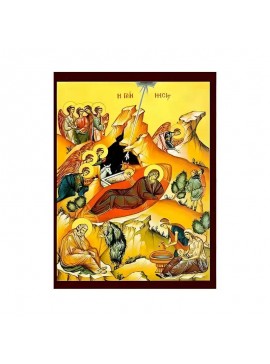 Σετ των 2 Εικόνα Ορθοδοξίας με περίγραμμα χρυσό σε ξύλο Φλαμουρίας  με  βάση Εικόνα Γέννηση του Χριστού Χειροποίητη Ελληνορθόδοξη , Κρεμαστή πλάκα βυζαντινής τέχνης, χριστιανική τέχνη Διάσταση 10x7 cm (3,9 x 2,8 ίντσες) INTRAEK-671009