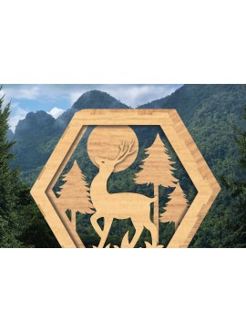 Σετ των 2 Intra απο ξύλο plywood 3mm-4mm πάχος - Deer Hexagon Cut Decor Home Decor  3 Δίασταση 20x20 cm INTRAFABR-112343294