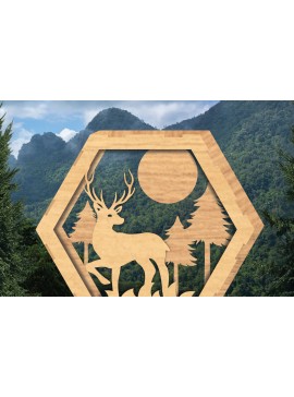 Σετ των 2 Intra απο ξύλο plywood 3mm-4mm πάχος - Deer Hexagon Cut Decor Home Decor  4 Δίασταση 20x20 cm INTRAFABR-112343347