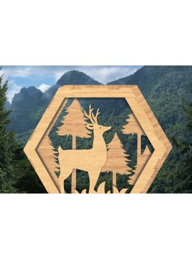 Σετ των 3 Intra απο ξύλο plywood 3mm-4mm πάχος - Deer Hexagon Cut Decor Home Decor  5 Δίασταση 20x20 cm INTRAFABR-112343385