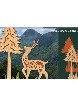 Σετ των 2 Intra απο ξύλο plywood 3mm-4mm πάχος - Deer in Forest Laser Cut Decoration  Δίασταση 20x20 cm INTRAFABR-112071320