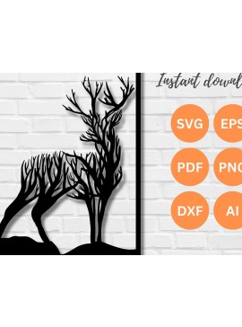 Intra απο ξύλο plywood 3mm-4mm πάχος -  κοπής με λέιζερ Deer Wall Art  DFX PNG Δίασταση 40x50 cm INTRAFABR-109922241