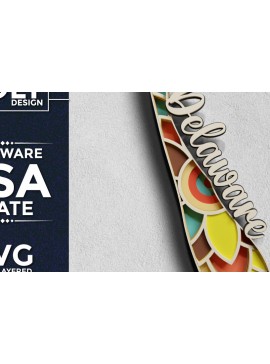 Σετ των 2 Intra απο ξύλο plywood 3mm-4mm πάχος - Delaware USA State 3d  Paper Cut Δίασταση 30x20 cm INTRAFABR-64954527