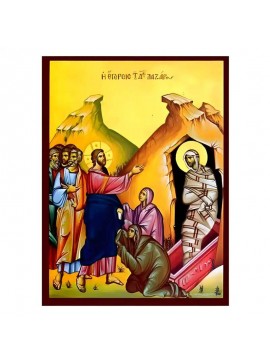 Σετ των 2 Εικόνα Ορθοδοξίας με περίγραμμα χρυσό σε ξύλο Φλαμουρίας  με  βάση Εικόνα Έγερση Λαζάρου Χειροποίητη Ελληνορθόδοξη , Κρεμαστή πλάκα βυζαντινής τέχνης, χριστιανική τέχνη Διάσταση 10x7 cm (3,9 x 2,8 ίντσες) INTRAEK-671002