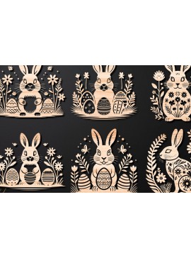 Σετ των 2 Intra απο ξύλο plywood 3mm-4mm πάχος - Λεπτομερές Πασχαλινό πακέτο  Laser Cut Δίασταση 15x15 cm INTRAFABR-112388613