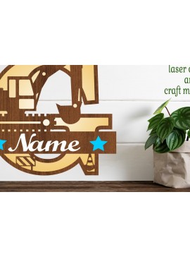 Σετ των 2 Intra απο ξύλο plywood 3mm-4mm πάχος - Digger Capital Monogram Letter G  Δίασταση 30x20 cm INTRAFABR-72627243