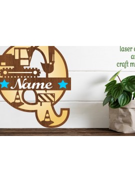 Σετ των 2 Intra απο ξύλο plywood 3mm-4mm πάχος - Digger Capital Monogram Letter Q  Δίασταση 30x20 cm INTRAFABR-72627497