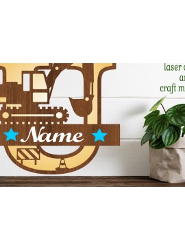 Σετ των 2 Intra απο ξύλο plywood 3mm-4mm πάχος - Digger Capital Monogram Letter U  Δίασταση 30x20 cm INTRAFABR-72627600