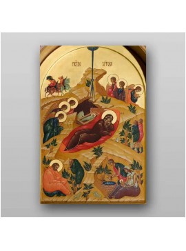 Σετ των 2 Εικόνα Ορθοδοξίας με περίγραμμα χρυσό σε ξύλο Φλαμουρίας  με  βάση Εικόνα της Γέννησης του Χριστού - Χειροποίητη Ελληνορθόδοξη , Κρεμαστή πλάκα βυζαντινής τέχνης, χριστιανική τέχνη Διάσταση 15x11 cm (5,9 x 4,3 ίντσες) INTRAEK-21026