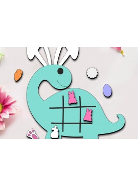 Σετ των 2 Intra απο ξύλο plywood 3mm-4mm πάχος - Dino Easter Tic Tac Toe Kid Game Παιδί Δίασταση 15x15 cm INTRAFABR-114022821