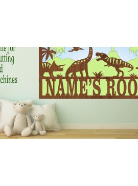 Σετ των 2 Intra απο ξύλο plywood 3mm-4mm πάχος - Dino Scene 3 Layer Name Sign   Δίασταση 30x20 cm INTRAFABR-69987963