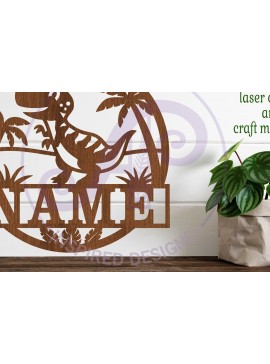 Σετ των 2 Intra απο ξύλο plywood 3mm-4mm πάχος - Σήμα ονόματος Dino T Rex  Laser Cut Δίασταση 30x20 cm INTRAFABR-99803828