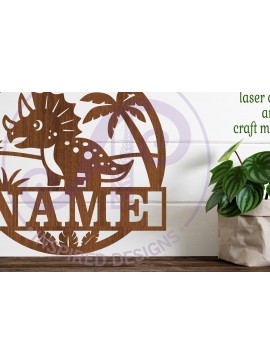 Σετ των 2 Intra απο ξύλο plywood 3mm-4mm πάχος - Σήμα ονόματος Dino Triceratops  Laser Cut Δίασταση 30x20 cm INTRAFABR-99668460