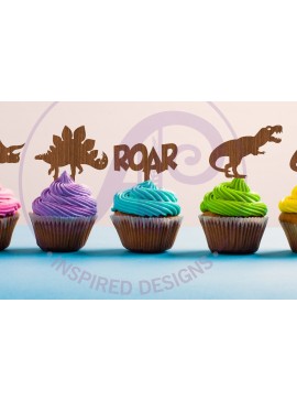 Intra απο ξύλο plywood 3mm-4mm πάχος - Dinosaur Cupcake Toppers, 6 Σχέδια  Δίασταση 30x20 cm INTRAFABR-86192176