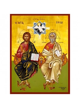 Εικόνα Ορθοδοξίας με περίγραμμα χρυσό σε ξύλο Φλαμουρίας  με  βάση Εικόνα ΑΓΙΑ ΤΡΙΑΣ (ΑΝΘΡΩΠΟΜΟΡΦΟ) Χειροποίητη Ελληνορθόδοξη εικόνα του Ιησού Χριστού, Κρεμαστή πλάκα βυζαντινής τέχνης, χριστιανική τέχνη Διάσταση 40x30 cm (10,2x7,9 ίντσες)  INTRAEK-144775