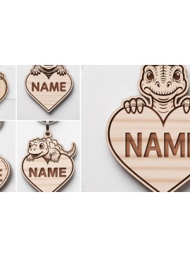 Σετ των 3 Intra απο ξύλο plywood 3mm-4mm πάχος - Μπρελόκ  Όνομα Καρδιάς Δεινοσαύρου Δίασταση 4x4 cm INTRAFABR-122738153