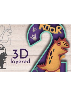 Σετ των 2 Intra απο ξύλο plywood 3mm-4mm πάχος - Dinosaur Number 2,  κοπής με λέιζερ Δίασταση 20x20 cm INTRAFABR-36735714