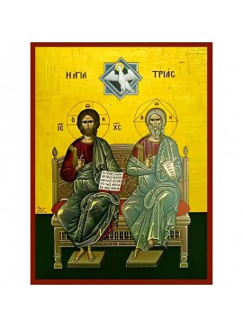 Εικόνα Ορθοδοξίας με περίγραμμα χρυσό σε ξύλο Φλαμουρίας  με  βάση Εικόνα ΑΓΙΑ ΤΡΙΑΣ (ΑΝΘΡΩΠΟΜΟΡΦΟ) Χειροποίητη Ελληνορθόδοξη εικόνα του Ιησού Χριστού, Κρεμαστή πλάκα βυζαντινής τέχνης, χριστιανική τέχνη Διάσταση 40x30 cm (10,2x7,9 ίντσες)  INTRAEK-144775