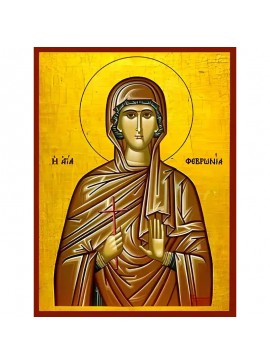 Εικόνα Ορθοδοξίας με περίγραμμα χρυσό σε ξύλο Φλαμουρίας  με  βάση Εικόνα ΑΓΙΑ ΦΕΒΡΩΝΙΑ, ΠΑΡΘΕΝΟΜΑΡΤΥΣ Χειροποίητη Ελληνορθόδοξη εικόνα του Ιησού Χριστού, Κρεμαστή πλάκα βυζαντινής τέχνης, χριστιανική τέχνη Διάσταση 40x30 cm (10,2x7,9 ίντσες)  INTRAEK-144