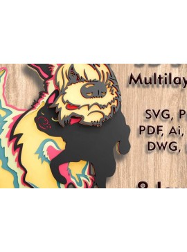 Σετ των 3 Intra απο ξύλο plywood 3mm-4mm πάχος -  λέιζερ πολλαπλών επιπέδων 3D  Dog and Cat Δίασταση 8x9 cm INTRAFABR-109489545