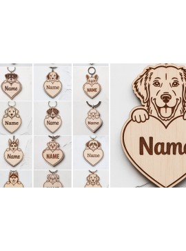 Σετ των 3 Intra απο ξύλο plywood 3mm-4mm πάχος - Μπρελόκ  με ετικέτα ονόματος ράτσας σκύλου Δίασταση 4x4 cm INTRAFABR-122245051