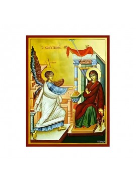 Σετ των 2 Εικόνα Ορθοδοξίας με περίγραμμα χρυσό σε ξύλο Φλαμουρίας  με  βάση Εικόνα Ευαγγελισμός της Θεοτόκου, Χαιρετισμός Χειροποίητη Ελληνορθόδοξη , Κρεμαστή πλάκα βυζαντινής τέχνης, χριστιανική τέχνη Διάσταση 10x7 cm (3,9 x 2,8 ίντσες) INTRAEK-670984