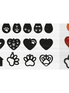 Σετ των 3 Intra απο ξύλο plywood 3mm-4mm πάχος - Πακέτο  με σκουλαρίκια με πόδια σκύλου Δίασταση 3x3 cm INTRAFABR-67780467