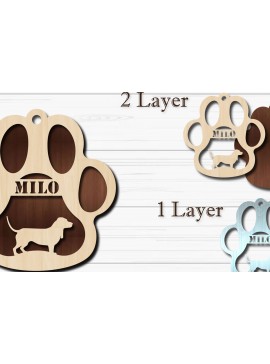 Σετ των 3 Intra απο ξύλο plywood 3mm-4mm πάχος - Στολίδι με πόδι σκύλου  Basset Hound Δίασταση 4x4 cm INTRAFABR-92886943