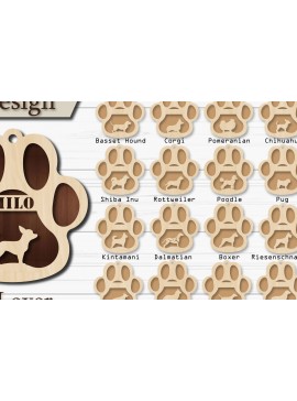 Σετ των 3 Intra απο ξύλο plywood 3mm-4mm πάχος - Πακέτο  στολίδι με πόδι σκύλου Δίασταση 4x4 cm INTRAFABR-92887548