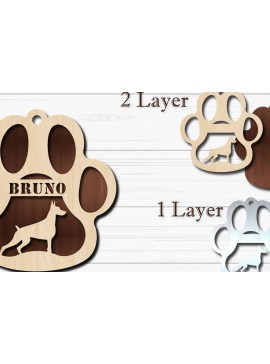 Σετ των 3 Intra απο ξύλο plywood 3mm-4mm πάχος - Στολίδι Dog Paw  Doberman Δίασταση 4x4 cm INTRAFABR-92852195