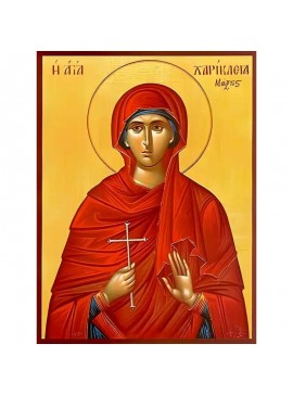Εικόνα Ορθοδοξίας με περίγραμμα χρυσό σε ξύλο Φλαμουρίας  με  βάση Εικόνα ΑΓΙΑ ΧΑΡΙΚΛΕΙΑ, ΠΑΡΘΕΝΟΜΑΡΤΥΣ Χειροποίητη Ελληνορθόδοξη εικόνα του Ιησού Χριστού, Κρεμαστή πλάκα βυζαντινής τέχνης, χριστιανική τέχνη Διάσταση 40x30 cm (10,2x7,9 ίντσες)  INTRAEK-14