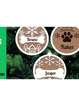 Σετ των 3 Intra απο ξύλο plywood 3mm-4mm πάχος - Αρχεία λέιζερ Χριστουγεννιάτικων στολιδιών Dog  Δίασταση 8x4 cm INTRAFABR-20658649