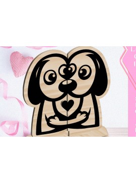 Σετ των 3 Intra απο ξύλο plywood 3mm-4mm πάχος - Dogs Love Στολίδι Αγίου Βαλεντίνου Κόψιμο με λέιζερ Δίασταση 6x6 cm INTRAFABR-113266870
