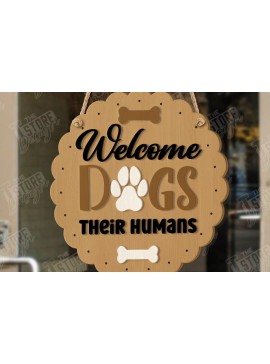 Σετ των 2 Intra απο ξύλο plywood 3mm-4mm πάχος - Σκύλοι Καλωσορίζουν Άτομα Ανεκτά Σήμα | CNC Δίασταση 30x20 cm INTRAFABR-123038924