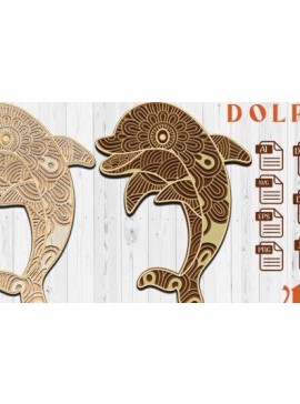 Σετ των 2 Intra απο ξύλο plywood 3mm-4mm πάχος - Dolphin Fish Cut Laser . Δίασταση 30x30 cm INTRAFABR-36049062