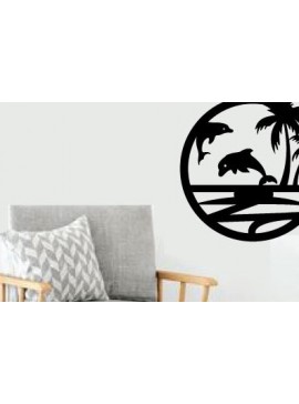 Intra απο ξύλο plywood 3mm-4mm πάχος - Dolphin Laser Beach Scene  Metal Art Δίασταση 40x50 cm INTRAFABR-75696466