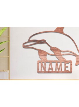 Σετ των 2 Intra απο ξύλο plywood 3mm-4mm πάχος - Dolphin Name Sin  Laser Cut Δίασταση 30x20 cm INTRAFABR-74828398