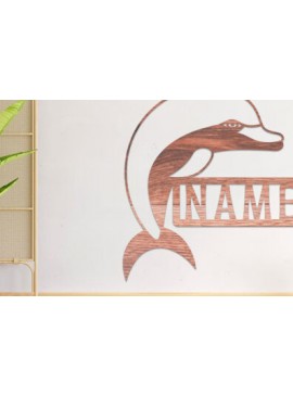Σετ των 2 Intra απο ξύλο plywood 3mm-4mm πάχος - Dolphin Name Sin  Laser Cut Δίασταση 30x20 cm INTRAFABR-74828404