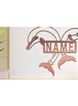 Σετ των 2 Intra απο ξύλο plywood 3mm-4mm πάχος - Dolphin Name Sin  Laser Cut Δίασταση 30x20 cm INTRAFABR-74990782