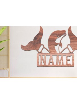 Intra απο ξύλο plywood 3mm-4mm πάχος - Dolphin Name Sin  Laser Cut Δίασταση 30x20 cm INTRAFABR-74990788