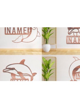 Σετ των 2 Intra απο ξύλο plywood 3mm-4mm πάχος - Πακέτο κοπής λέιζερ  Sign Name Dolphin Δίασταση 30x20 cm INTRAFABR-74990797