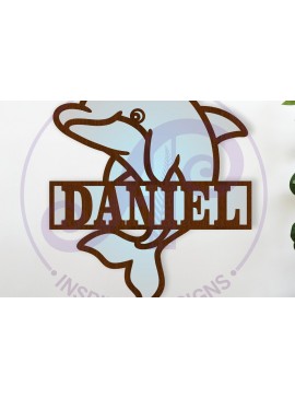 Σετ των 2 Intra απο ξύλο plywood 3mm-4mm πάχος - Dolphin Name   Ocean Theme Laser Δίασταση 30x20 cm INTRAFABR-115253908