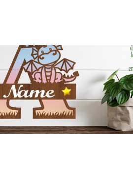 Σετ των 2 Intra απο ξύλο plywood 3mm-4mm πάχος - Δράκος κεφαλαίο μονόγραμμα επιστολή ένα  Cut Δίασταση 30x20 cm INTRAFABR-75363542
